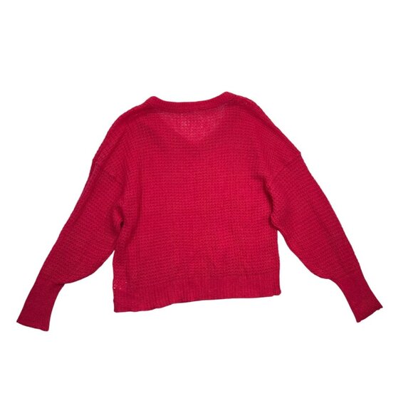 Free People‎ Sweater Womens Medium Pink Alpaca Blend Loose Knit V-neck - Picture 2 of 7